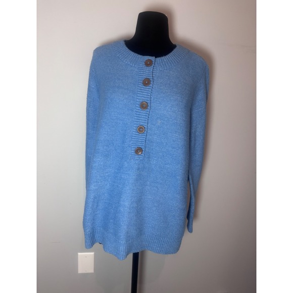 Pure Jill Pale Blue Button Neck Knit Sweater Petite L Cozy Casual Comfort Top - Picture 4 of 12